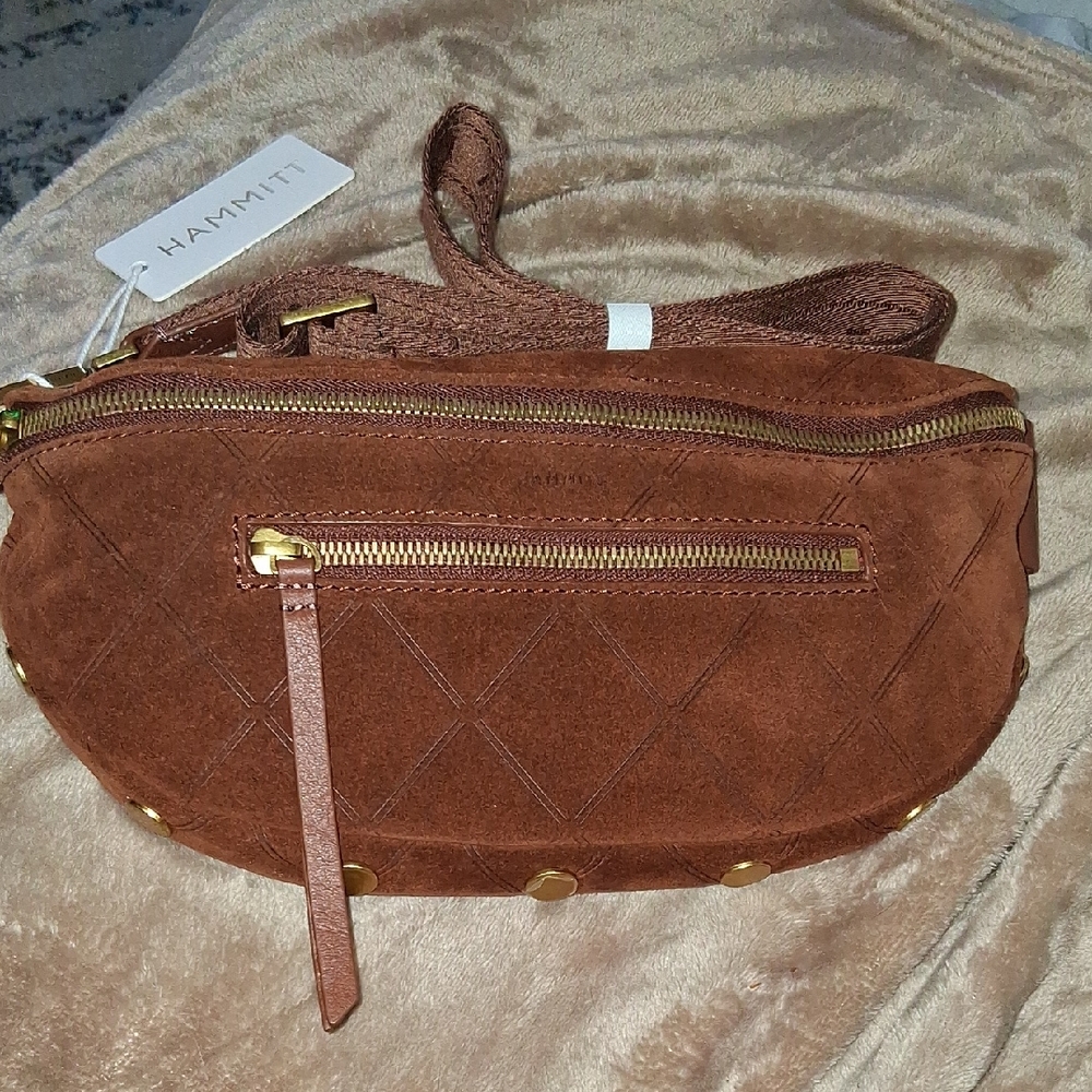 Hammitt Tan Suede Crossbody Bag with Gold Accents